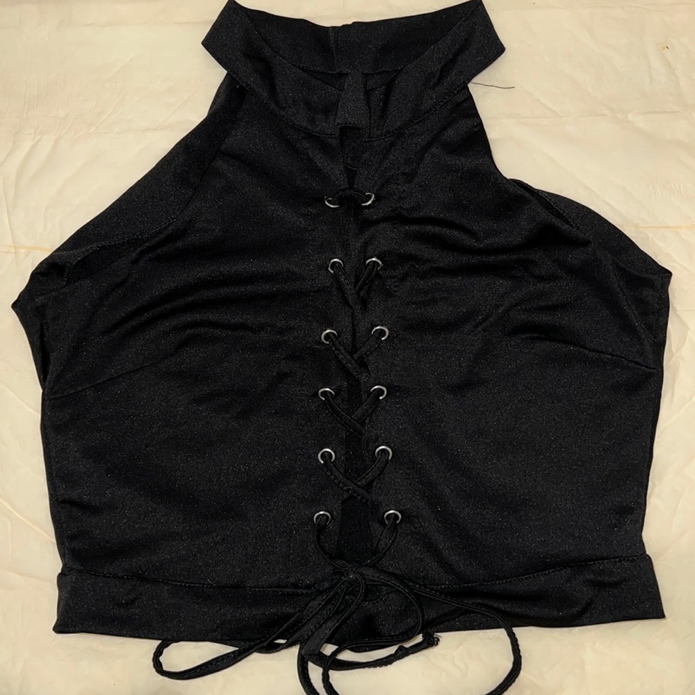 Black crop top with open front